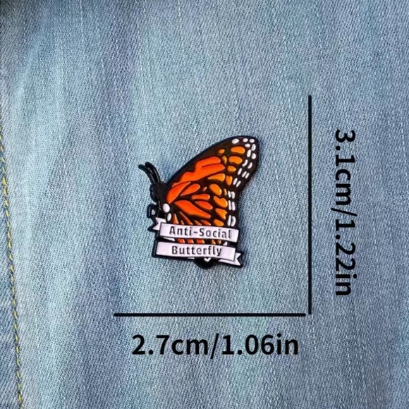 Anti-Social Butterfly Enamel Pin/Brooch - Picture 3 of 3